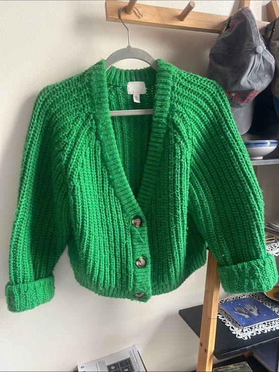 H&M Sweaters - Swedish H&M Bright Green Chunky V-Neck Cardigan